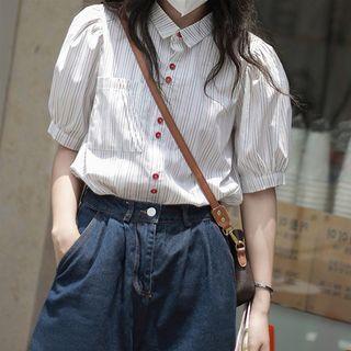 Denim Loose Fit Shorts / Striped Blouse