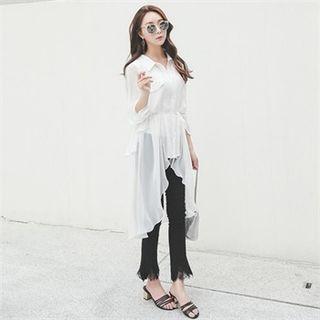 Asymmetric-hem Chiffon Blouse With Cord