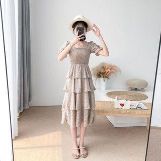 Floral Layered Short-sleeve Chiffon Dress