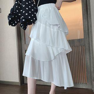Asymmetric A-line Midi Tiered Skirt