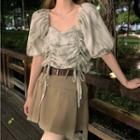 Short-sleeve Tie Dye Blouse / Belted Mini A-line Skirt