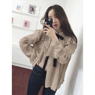 Tie-front Frilled-trim Blouse