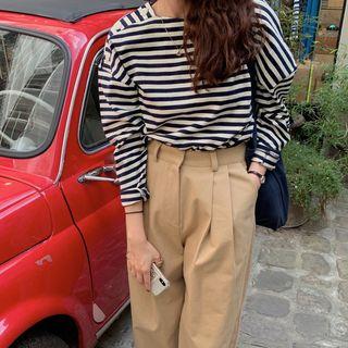 Long-sleeve Striped T-shirt Dark Blue - One Size