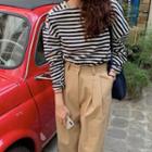 Long-sleeve Striped T-shirt Dark Blue - One Size