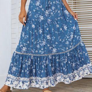 High-waist Floral Print Midi A-line Skirt