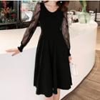 Puff-sleeve Lace Panel A-line Dress