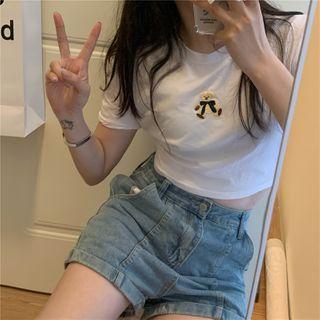 Bear Print Cropped T-shirt