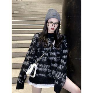 Letter Jacquard Sweater Black - One Size