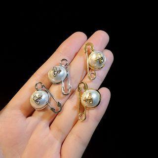 Safety Pin Faux Pearl Earring