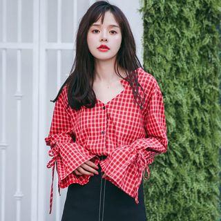 Bell Sleeve Plaid Blouse
