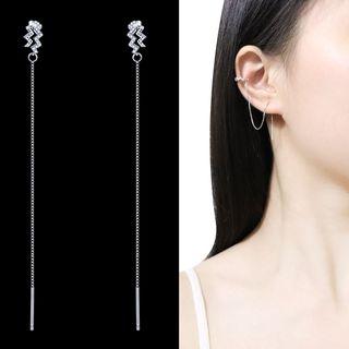 Zigzag Chained Earring 1 Pair - Sterling Silver Needle - Threader Earring - One Size