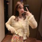 Perforated Cardigan / Floral Top / Midi Skirt