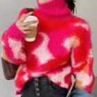 Turtleneck Pattern Sweater Red - One Size