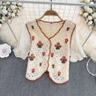 Embroidered Crochet Knit Panel Crop Cardigan