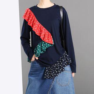 Floral Panel Round-neck Long-sleeve T Shirt