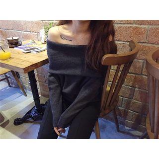 Plain Off-shoulder Long-sleeve Knit Sweater