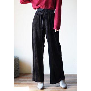 Drawstring-waist Wide-leg Velvet Pants