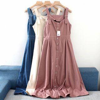 Sleeveless Single-breasted Plain Dress