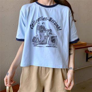 Short-sleeve Print Cropped Ringer T-shirt