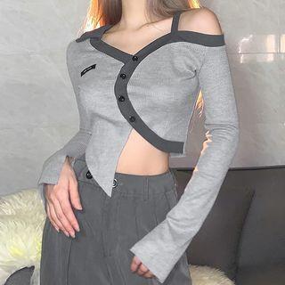 Cold-shoulder Asymmetrical Cropped Cardigan