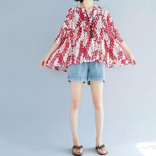 Floral Print 3/4-sleeve A-line Blouse