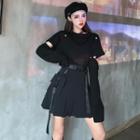 Detachable Long-sleeve T-shirt / Pleated Mini Skirt