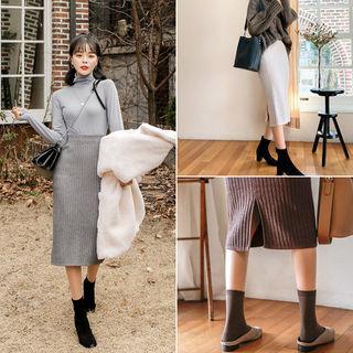 Wool Blend Midi Rib-knit Skirt