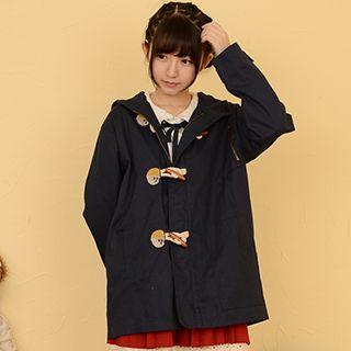 Embroidered Hooded Toggle Coat