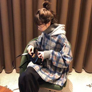 Plaid Mock Two-piece Hoodie / Harem Pants