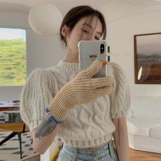 Puff-sleeve Knit Top / Mock-neck Long-sleeve T-shirt
