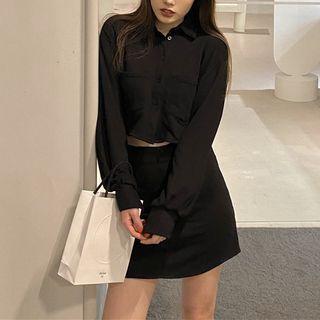Long-sleeve Plain Jacket / A-line Mini Skirt
