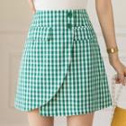 High-waist Plaid Irregular A-line Skirt