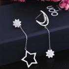 Non-matching Rhinestone Star And Moon Drop Earring