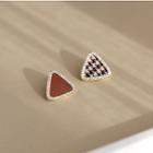 Triangle Houndstooth Asymmetrical Alloy Earring 1 Pair - Ndyz286 - Coffee - One Size