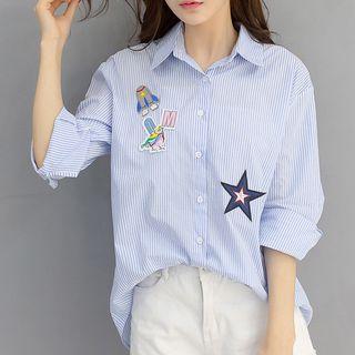 Star Pinstripe Long-sleeve Blouse