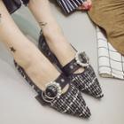 Buckled Houndstooth Pointed Flats