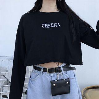 Drawstring-hem Lettering Long-sleeve Sweatshirt