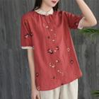 Short-sleeve Embroidered Floral Shirt