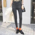 Fray-hem High-waist Skinny Jeans