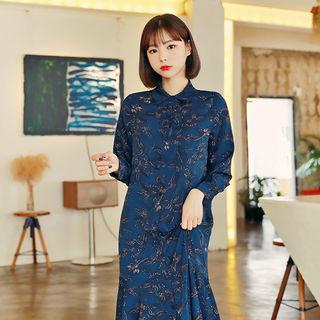 Ruffle-hem Pattern Shirtdress