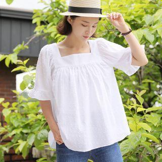 Square-neck Frilled-detail Textured Top