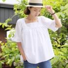 Square-neck Frilled-detail Textured Top