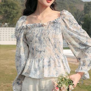 Printed Blouse Blue & White - One Size
