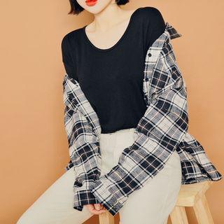 Slit-side Fleece-lined T-shirt