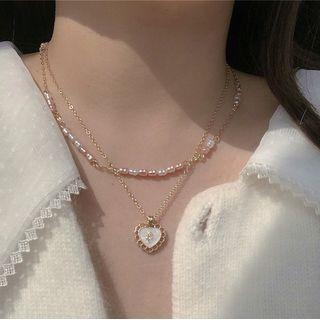 Heart Pendant Necklace Gold & White - One Size