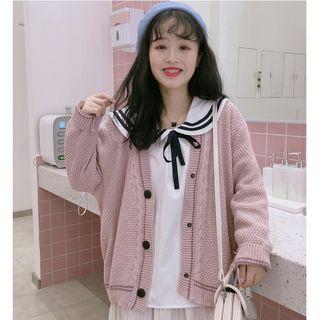 Sailor Collar Blouse / Contrast Trim Cardigan