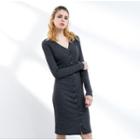 V-neck Buttoned Knit Dress
