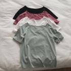 Square-neck Short-sleeve Plain T-shirt