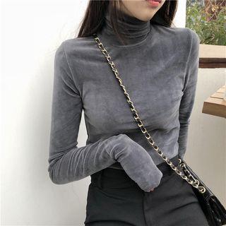 Turtleneck Long-sleeve Fleece Top