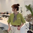 Tie-neck Short-sleeve Eye Print T-shirt